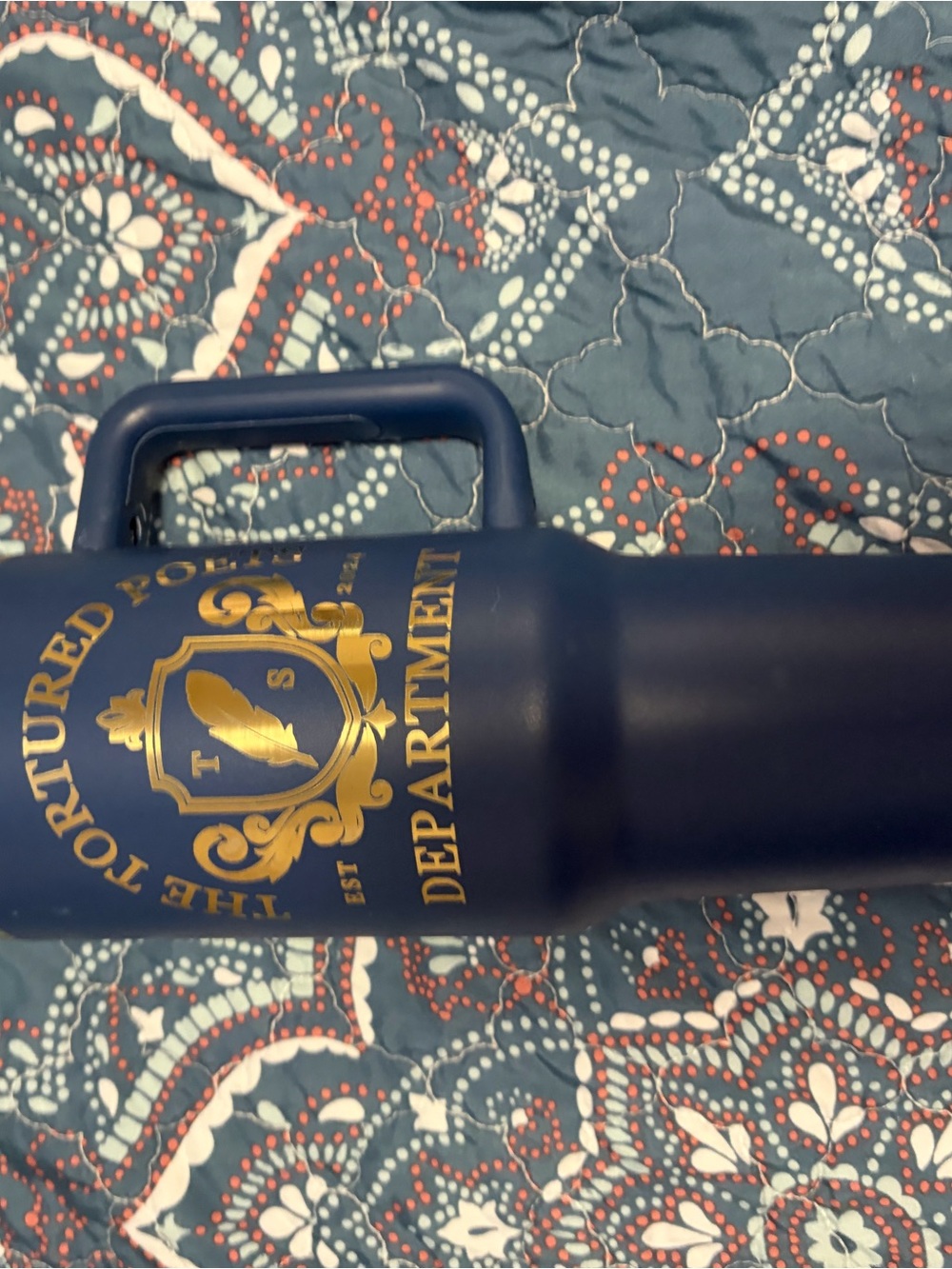 Navy Blue Gold Crest Insulated Water Bottle